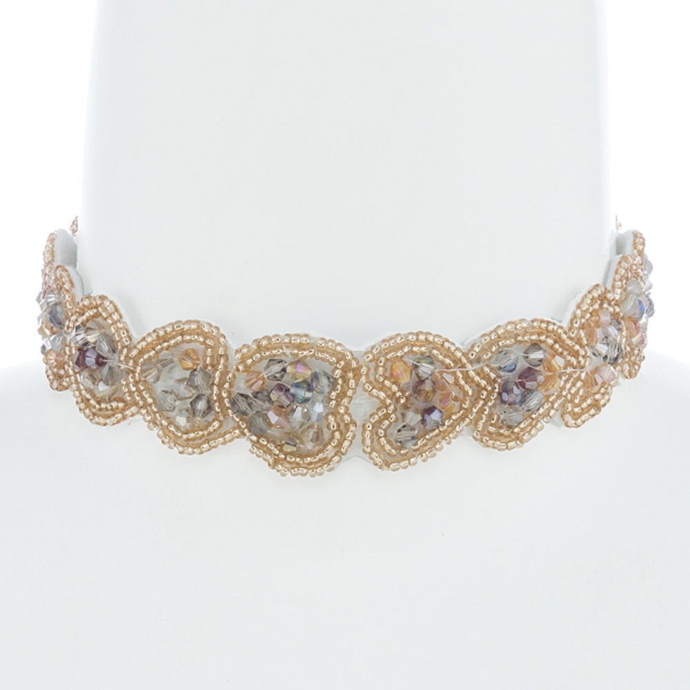 heart crystal gold beaded choker necklace new